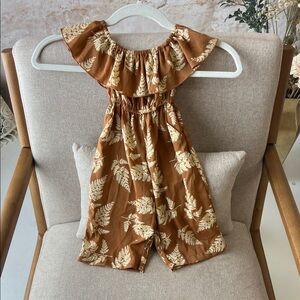 Charming Brown Leaf Print Kids Romper